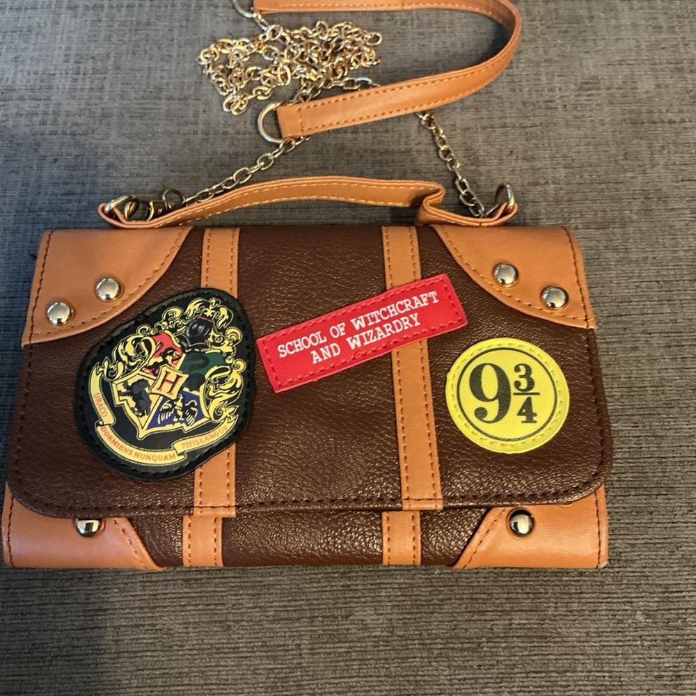 Brown and Tan Patch Accent Crossbody Bag with Chain Strap